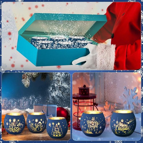 Jingmore Votive Candle Holders - 6-Piece Set with Laser Engraved Patterns for Party Decor | Navy