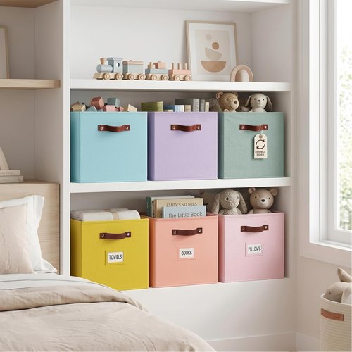 DECOMOMO Storage Cubes - 13x13x13 Fabric Organizer Bins with Labels | Set of 6 in Rainbow Colors
