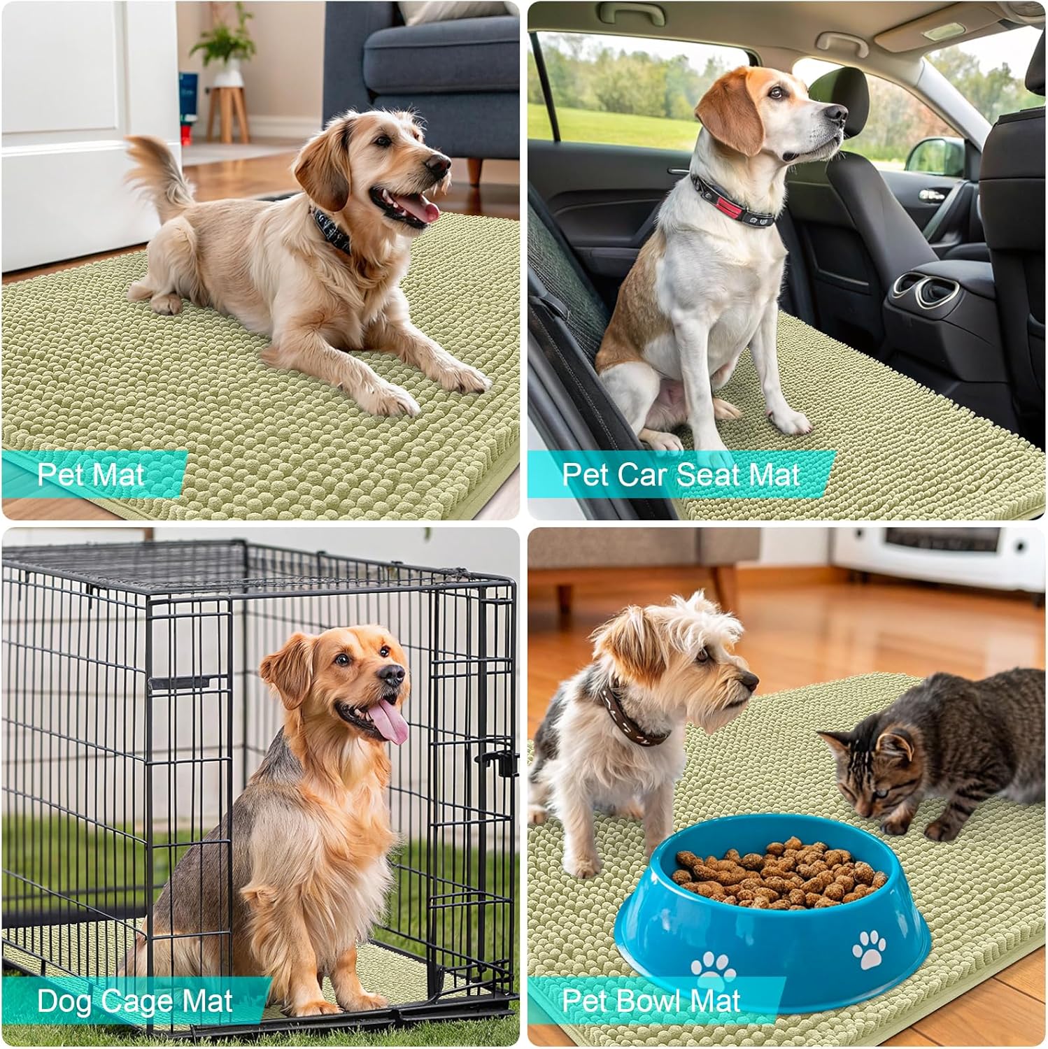OLANLY Dog Door Mat - Absorbent Non-Slip Washable Chenille Mat for Muddy Paws | 47x24, Vanilla