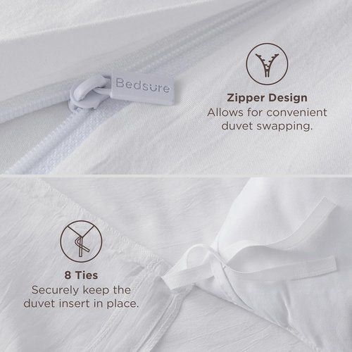 Bedsure White Queen Duvet Cover Set - 3-Piece Extra Soft Prewashed Cotton Bedding, 98x98 Inches with Zipper Closure & 2 Pillow Shams