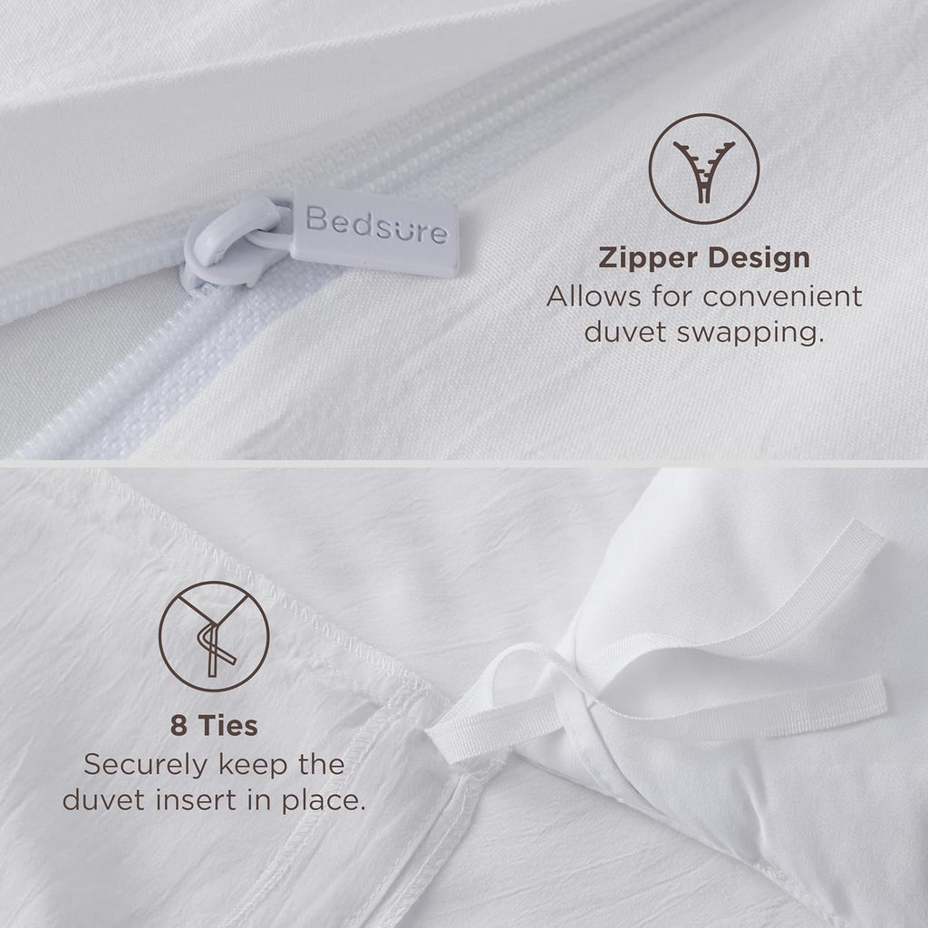 Bedsure White Duvet Cover Set - Extra Soft Prewashed Cotton-Like Polyester | Queen Size 90x90 Inches, 3 Pieces with Zipper Closure