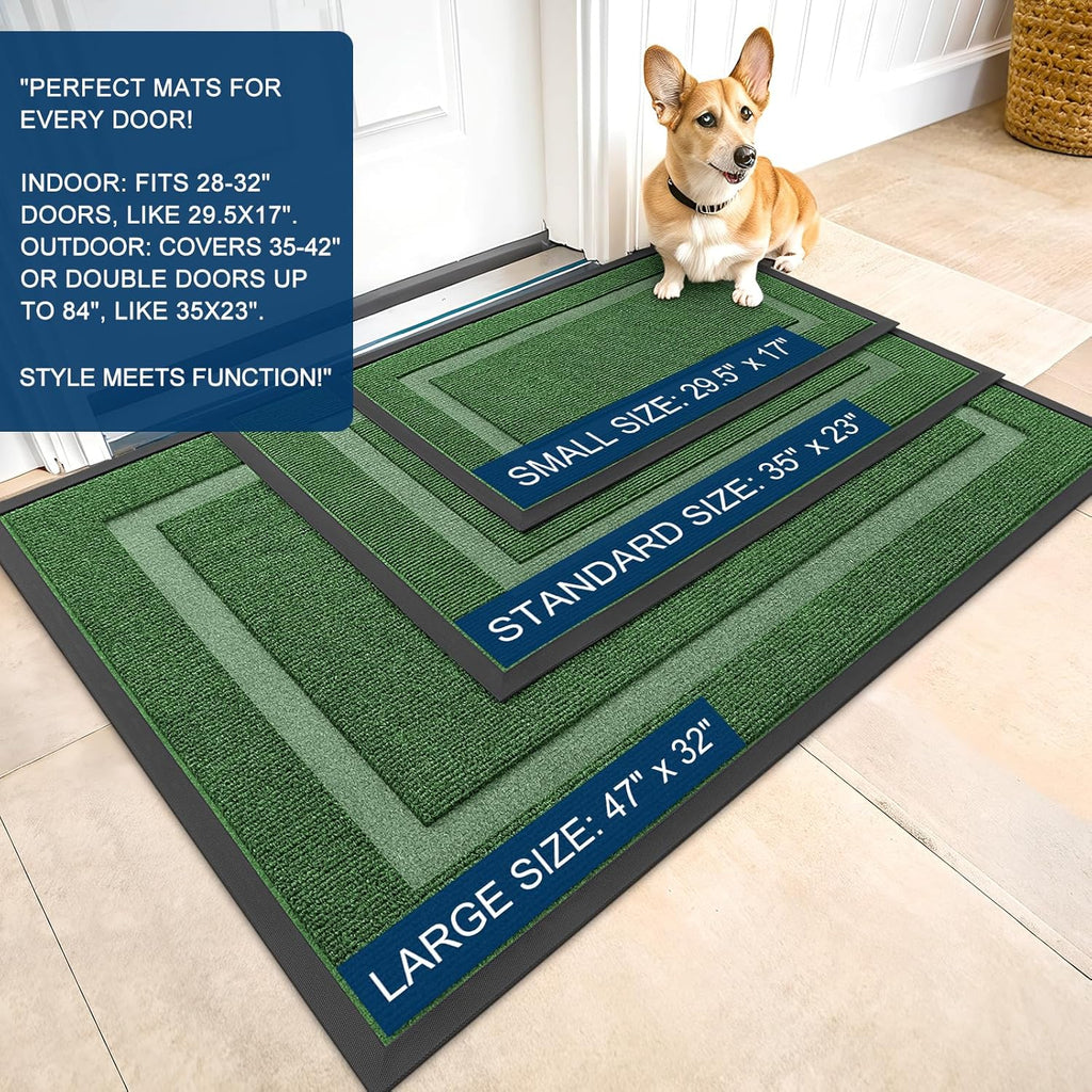OLANLY Indoor Outdoor Front Door Mat - Waterproof All-Season Doormat, Sturdy Rubber, Easy Clean | 47x32, Green