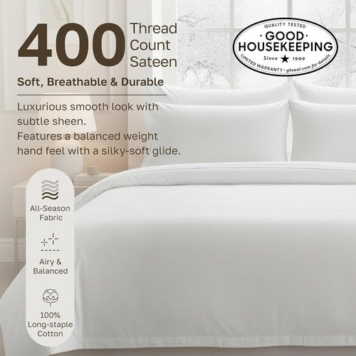 California Design Den Duvet Cover - Award-Winning 400 Thread Count Sateen, 100% Cotton | Queen/Full Size - White