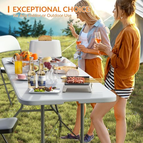 Elevon Heavy Duty Folding Table - 8 Feet Adjustable Height | Portable for Indoor & Outdoor Use
