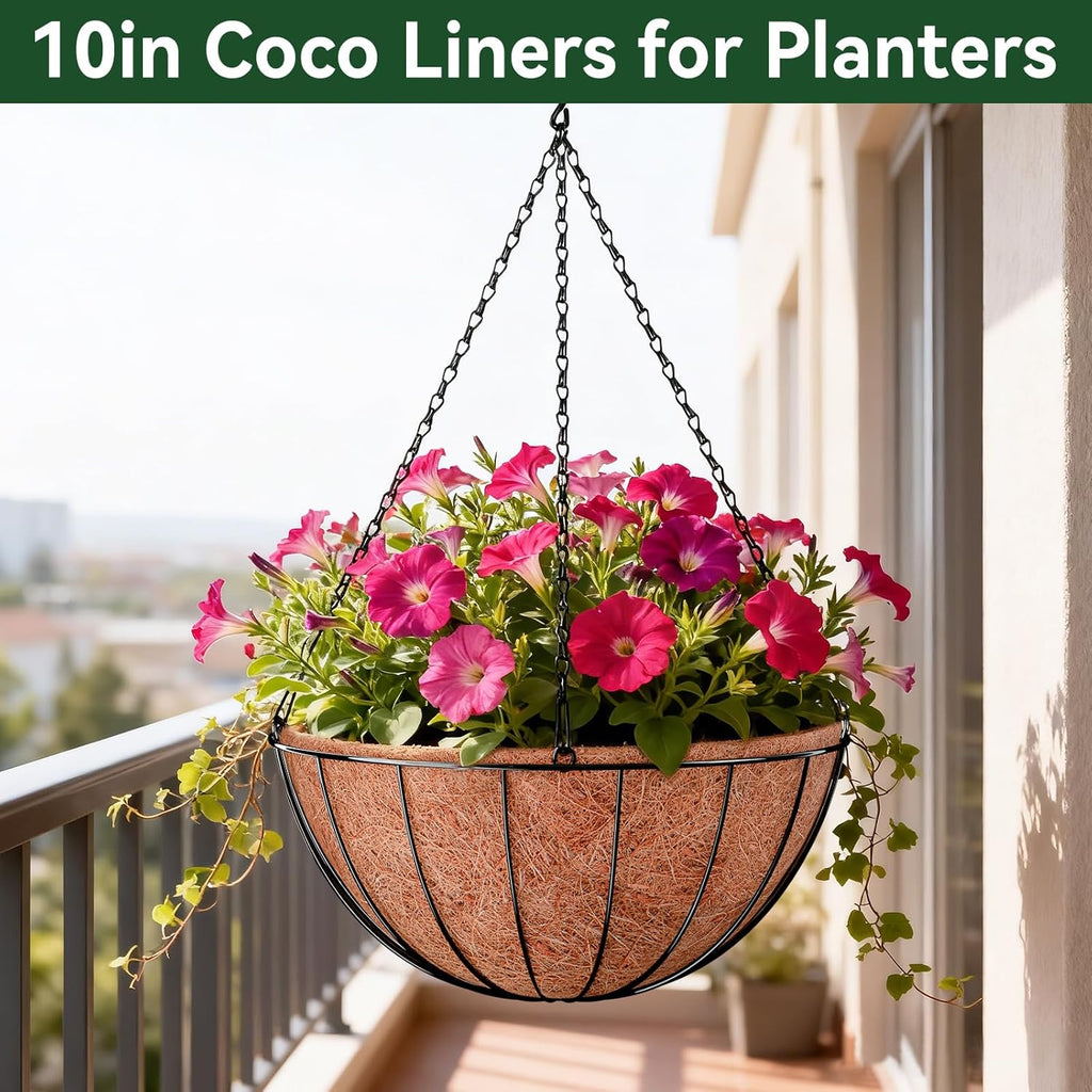 ZeeDix Coconut Liners - 10 Inch Round Planter Liners | Natural Coir Replacement for Flowers & Vegetables