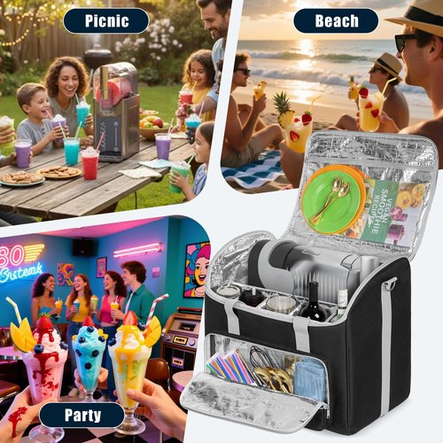 YARWO Travel Bag Compatible with Ninja Slushie Machine FS301, FS300 & FS299, Waterproof Carrying Case with Flexible Dividers and Board for Smoothie Machine, Bottle, Cups, Fits for Travel, Camp, Party