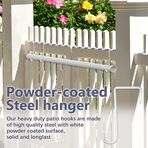 JOYSEUS Vinyl Fence Hooks - 12pcs White Powder Coated Steel Hangers for Plants & Lights | 2 x 6 Inches