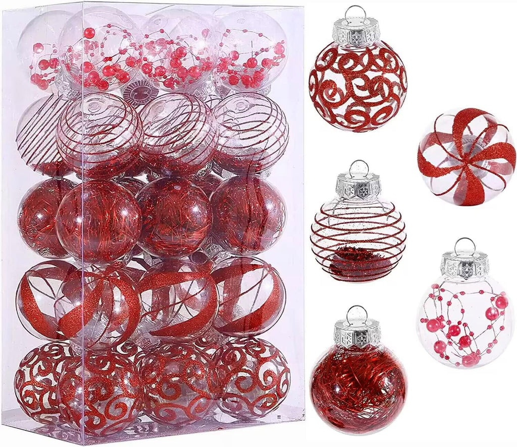 Skiennix 30-Piece Christmas Ornaments Set - Shatterproof Red & Clear Baubles for Holiday Decor