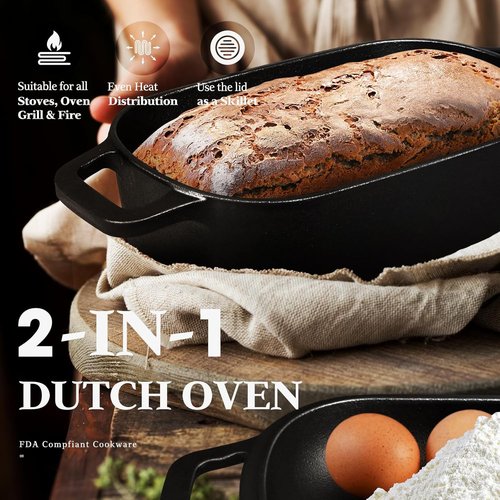 Cast Iron Sourdough Loaf Pan by [Brand Name] - Pre-Seasoned Oval Dutch Oven for Perfect Bread Baking | Ideal for Homemade Sourdough