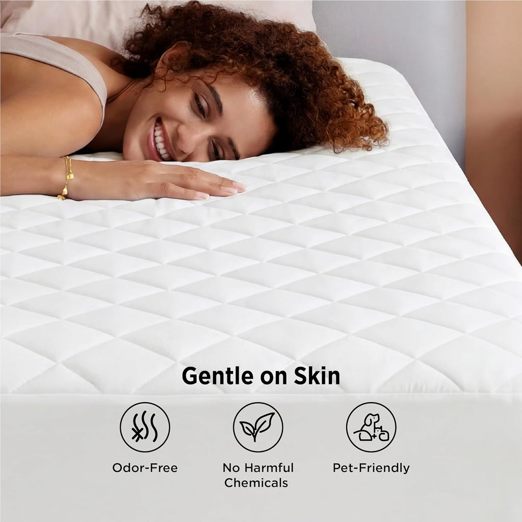 Bedsure Queen Mattress Protector - Quilted Waterproof & Soft Breathable Bed Cover | Deep Pocket Up to 22 Inches - White