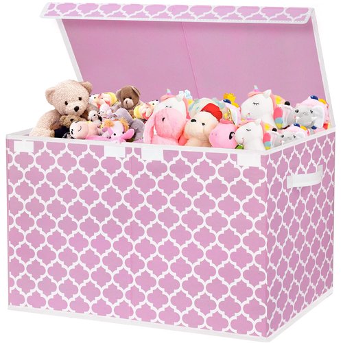 homyfort Toy Box for Girls, Kids - Large Toy Chest Organizers and Storage Boxes with Flip-Top Lid & Divider, Collapsible Container Bins for Playroom, Nursery, Closet, Living Room, 24.5"x13"x16", Pink
