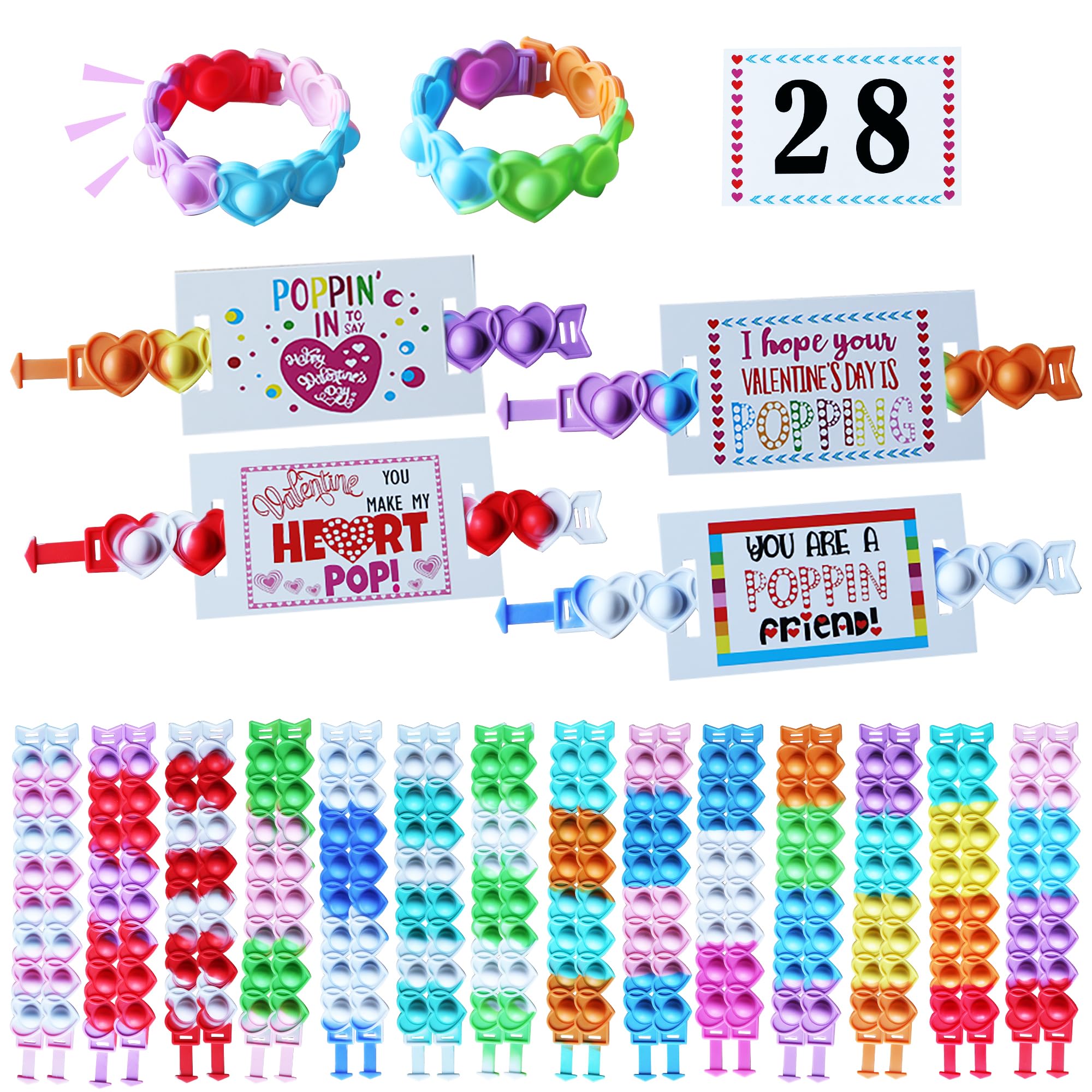 UAUOCU Valentines Day Gifts for Kids Classroom, 28 Valentine Cards Bulk for School Class Prizes Boys Girls Exchange Gift Goodie Fillers