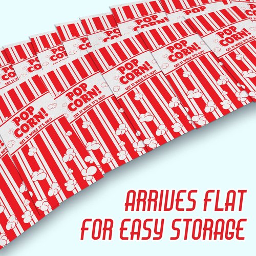 Leak-proof, Grease Resistant Popcorn Bags 1000 Pack. Tear Resistant, Single Serving 2oz Paper Sleeves in Nostalgic Red/White Design. Great Movie Theme Party Supplies, Retro Carnivals & Fundraisers
