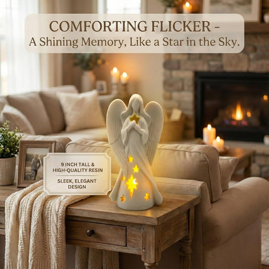 OakiWay Star Angel Tealight Candle Holder - Flickering LED Candle for Memorial & Remembrance Decor
