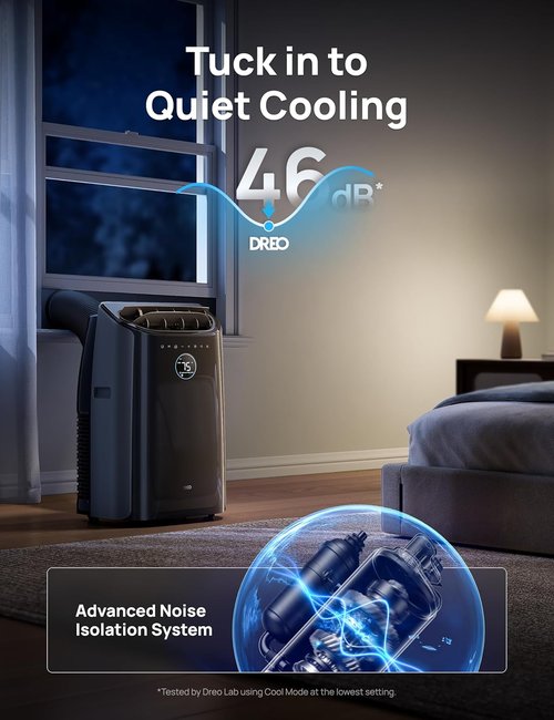 DREO 12,000 BTU Portable Air Conditioner - Quiet 46dB, Smart APP/Voice Control, 24h Timer, Dehumidifier | Indoor Cooling Solution
