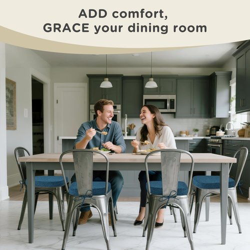 AddGrace Set of 6 Chair Cushions for Metal Dining Chairs 14x14 Chair Pads with Ties Non Slip Thick Seat Cushions with Textured and Removable Cover (6, Navy)