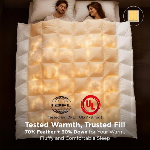 Bedsure King Size Feather Down Comforter - Luxurious Fluffy Duvet Insert with Storage Bag & 8 Corner Tabs, White, 106x90 Inches