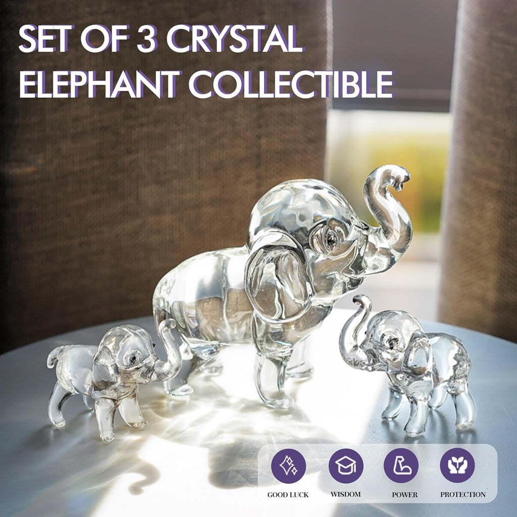 Regine Switzerland Set of 3 Crystal Elephant Figurines - Elegant Glass Collectibles for Home Decor | Perfect Gift for Mom
