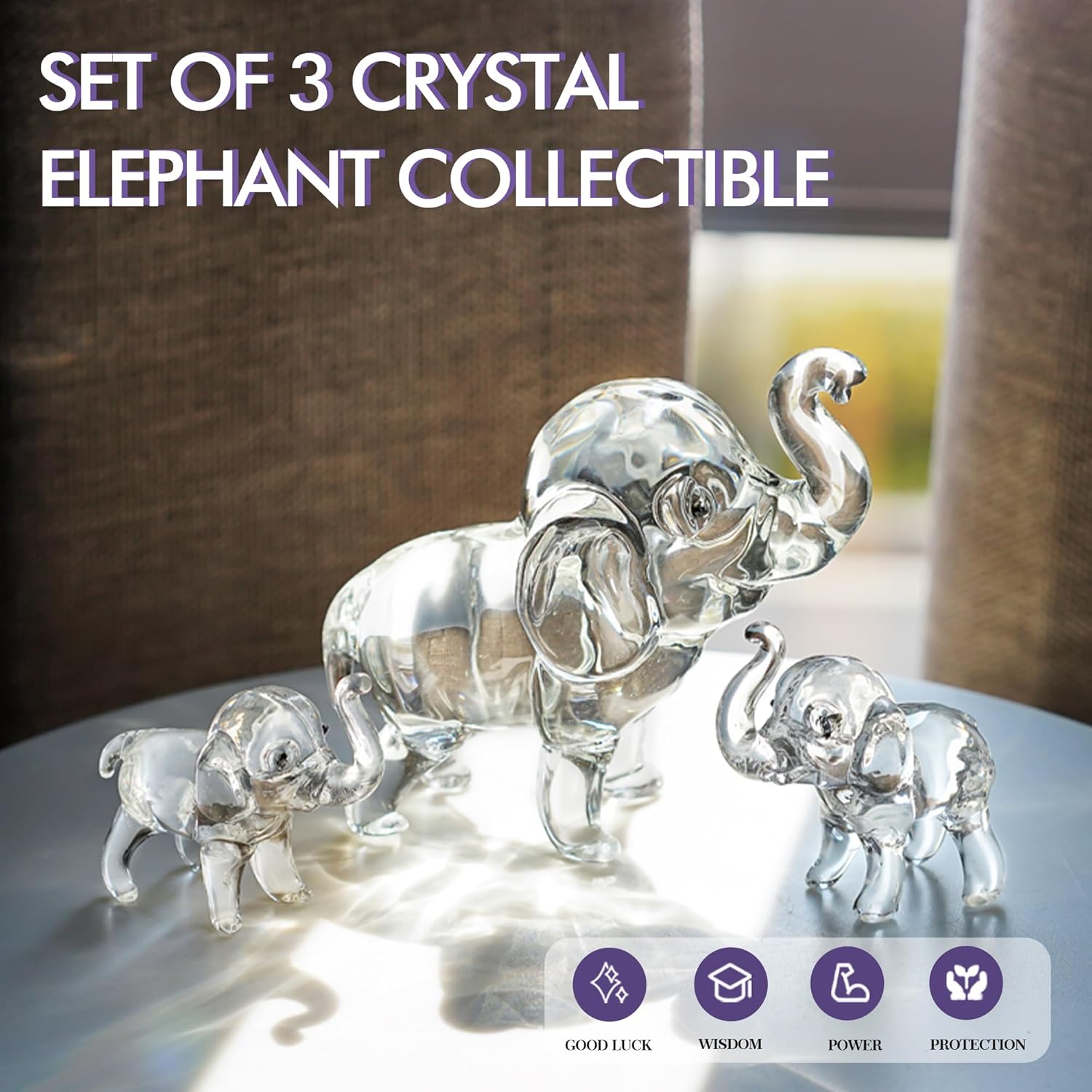 Regine Switzerland Set of 3 Crystal Elephant Figurines - Elegant Glass Collectibles for Home Decor | Perfect Gift for Mom