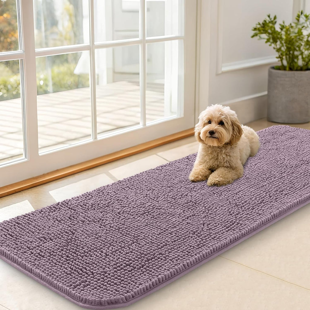 OLANLY Dog Door Mat - Absorbent Non-Slip Chenille for Muddy Paws | 59x20 Deep Plum Indoor Carpet