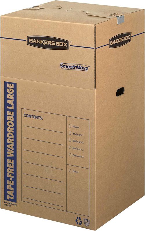 Bankers Box Tall Wardrobe Box - Tape-Free Design for Easy Storage | 24" x 24" x 40", 3 Pack