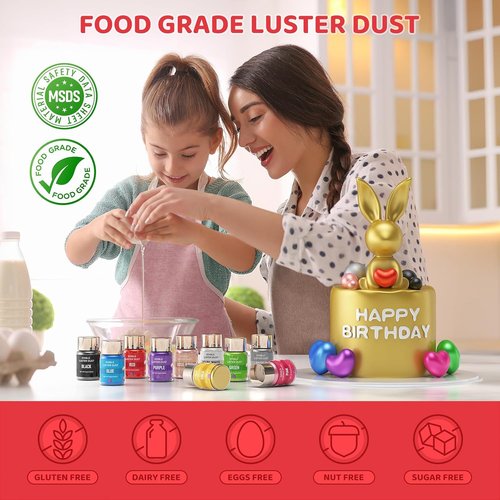 Cherrysea Luster Dust Edible - 15g Food Grade Shimmer Powder for Cakes, Cookies, and Cocktails