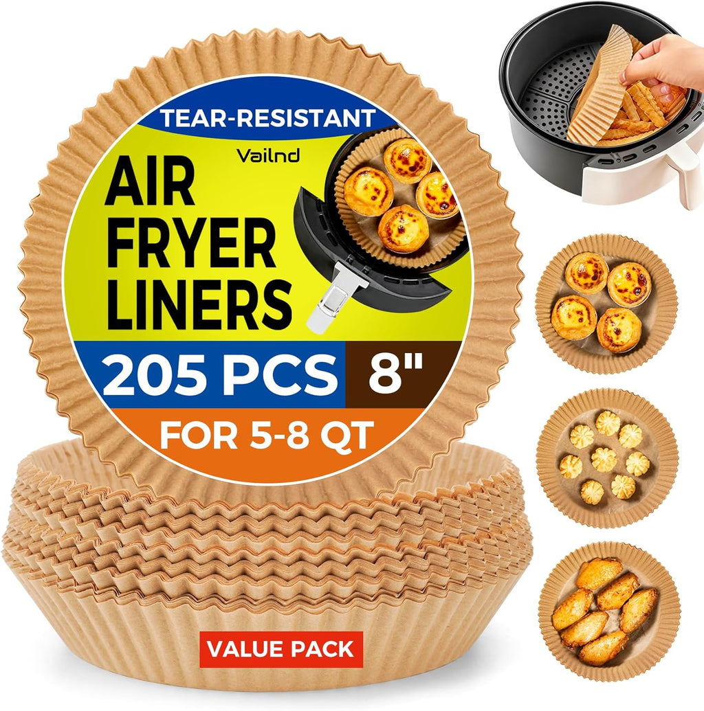 Ninja Air Fryer Liners - 205 PCS Heavy-Duty Disposable Parchment Paper | 8" Round, Oil-Proof & Non-Stick