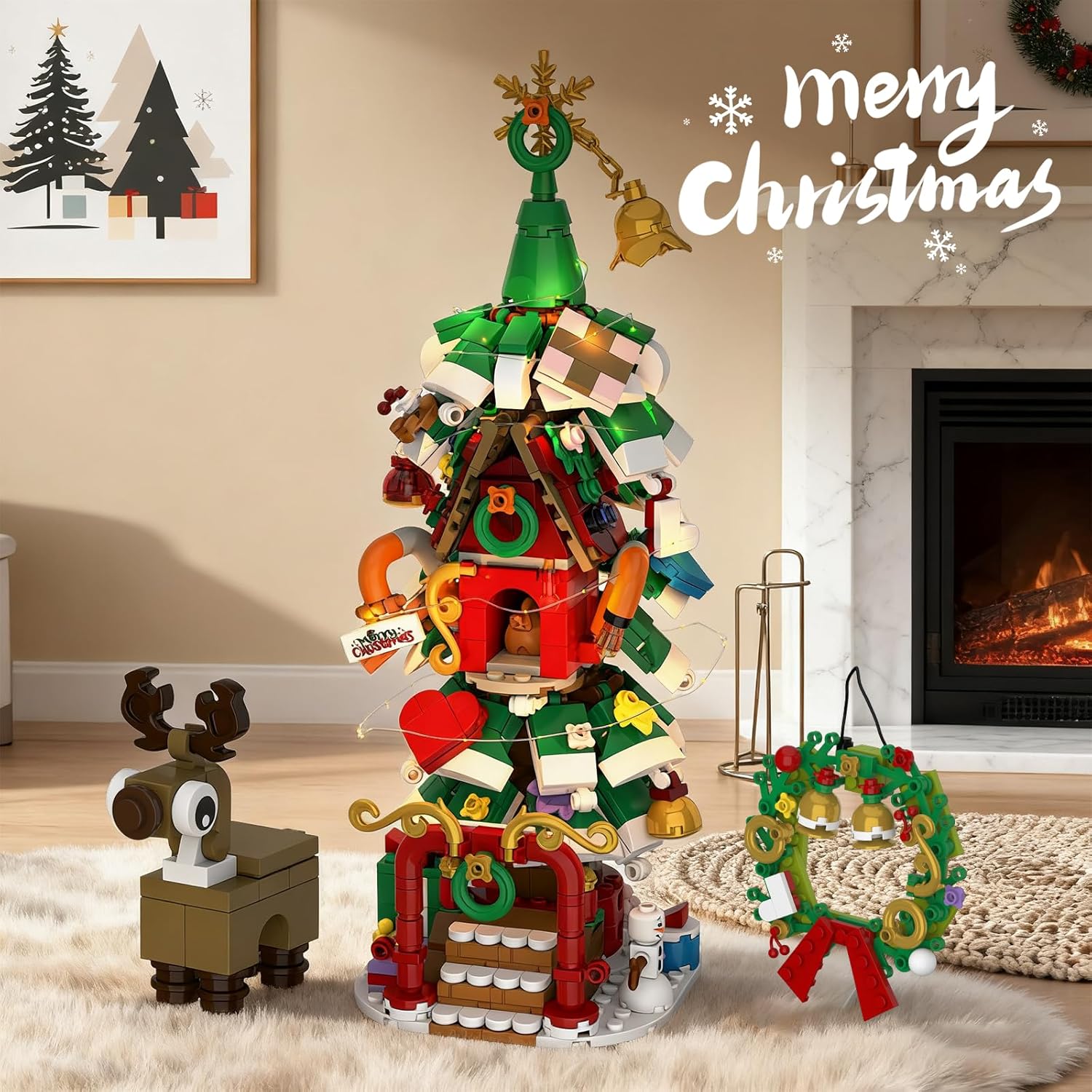 Advent Calendar 2025 - Christmas Tree House Building Set with LED Lights & Wreath | 24-Day Countdown Gift for Kids