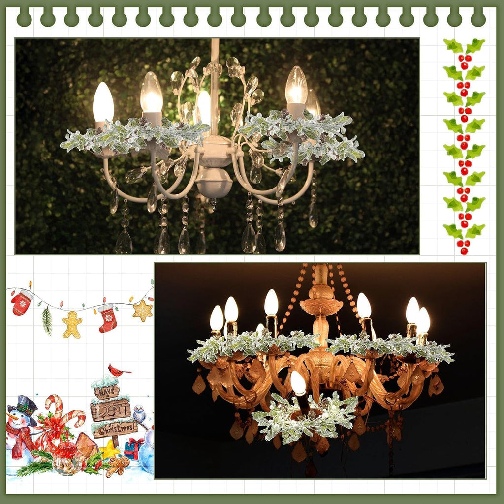 Skiennix Christmas Pillar Candle Rings - Frosted Mistletoe Wreaths with Pearl Accents | Set of 6 for Holiday Decor