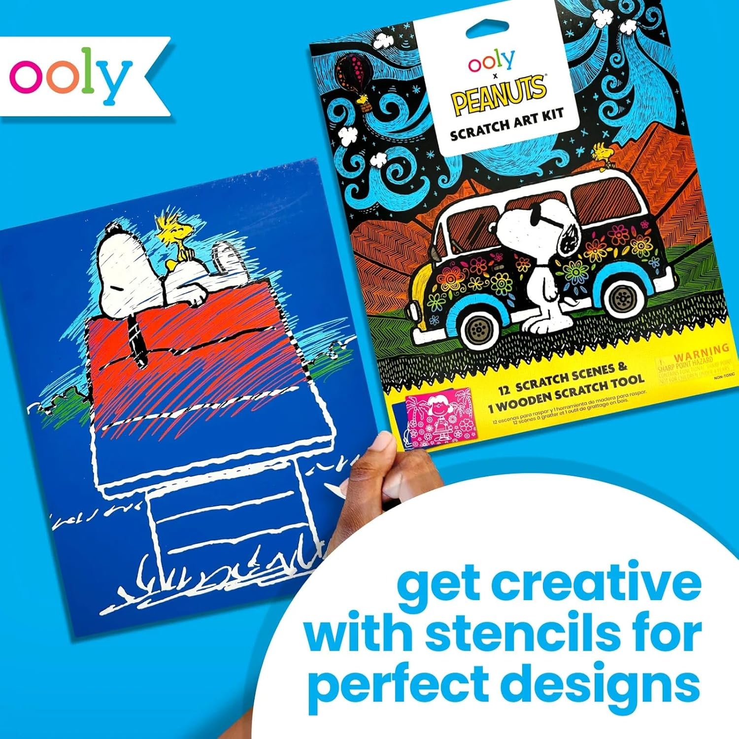 Ooly X Peanuts Scratch Art Kit - 12 Fun Cards with Snoopy & Friends | Travel-Friendly Craft Set