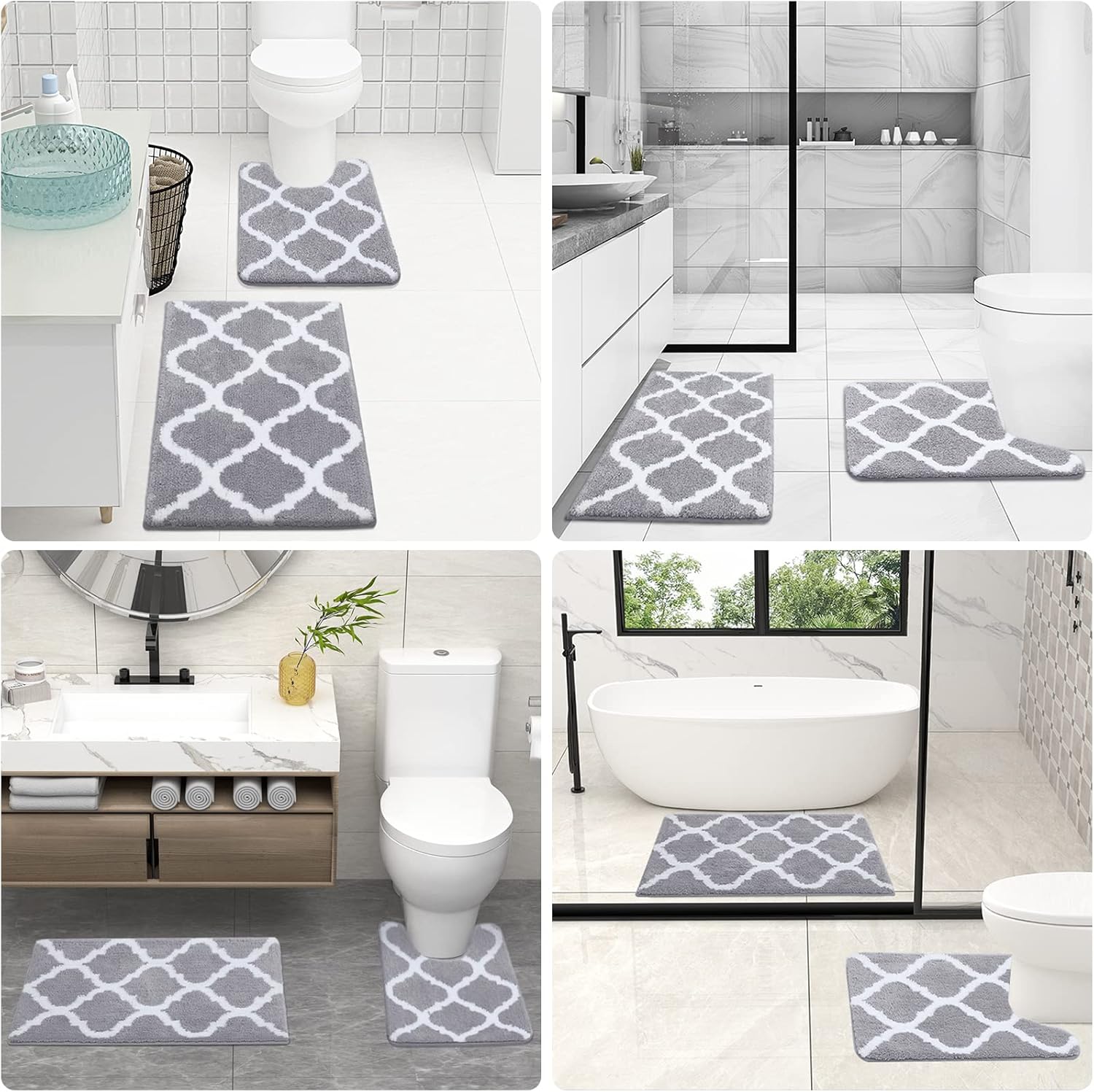 OLANLY Bathroom Rugs Set - 2-Piece Microfiber Bath Mats | Non-Slip, Absorbent, Machine Washable (Grey, 24"x16" & 24"x20")