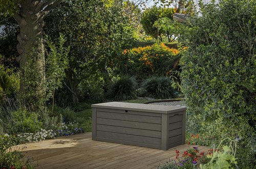 Keter Westwood Outdoor Storage Box - 150 Gallon Resin for Patio Furniture & Garden Tools | Taupe