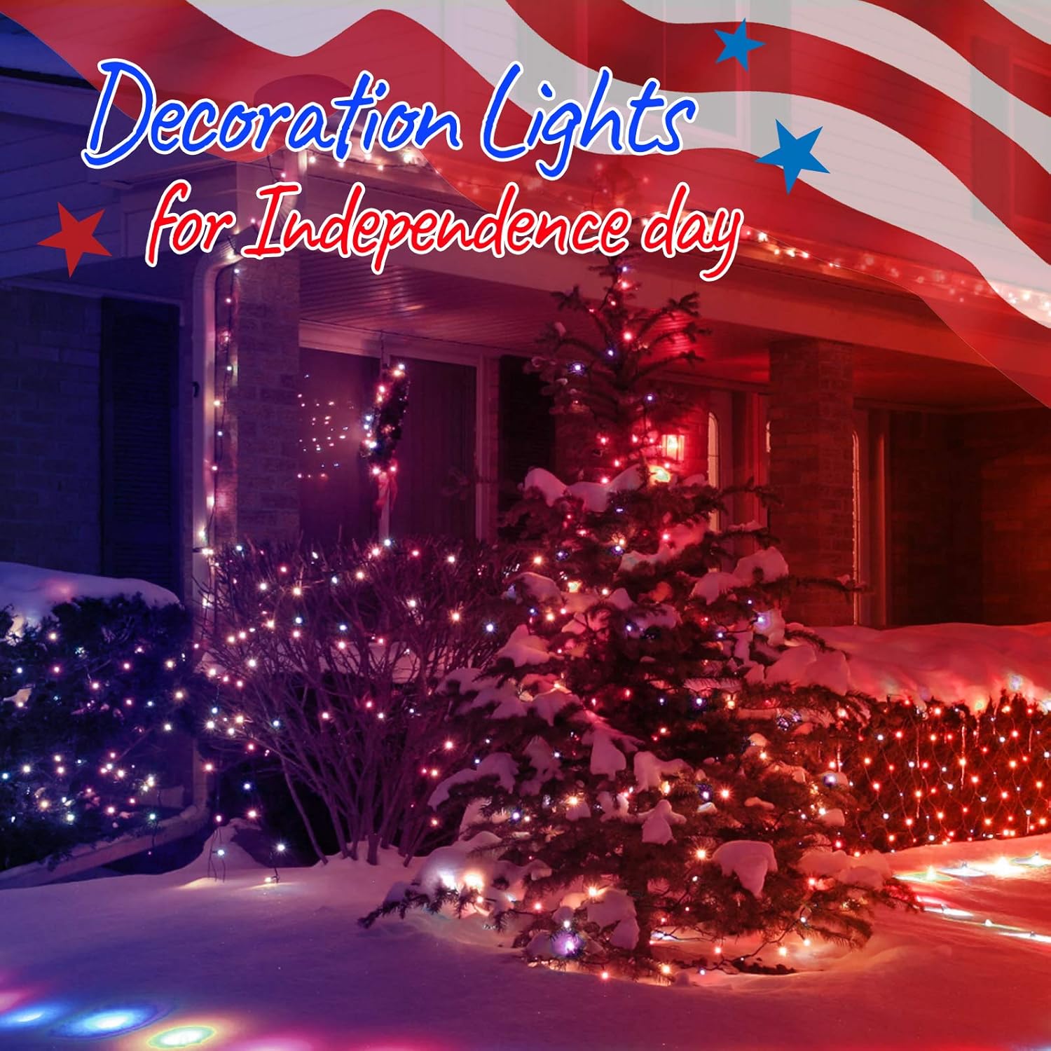 Skiennix Patriotic Mini String Lights - 200 Count 50 Feet Waterproof Red White Blue for 4th of July Decor