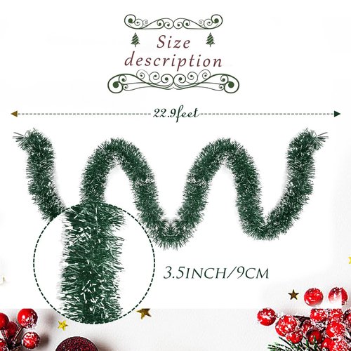 23Ft Christmas Garland - Metallic Twist Tinsel Decorations for Indoor & Outdoor, Ceiling Hanging for New Year (Green)