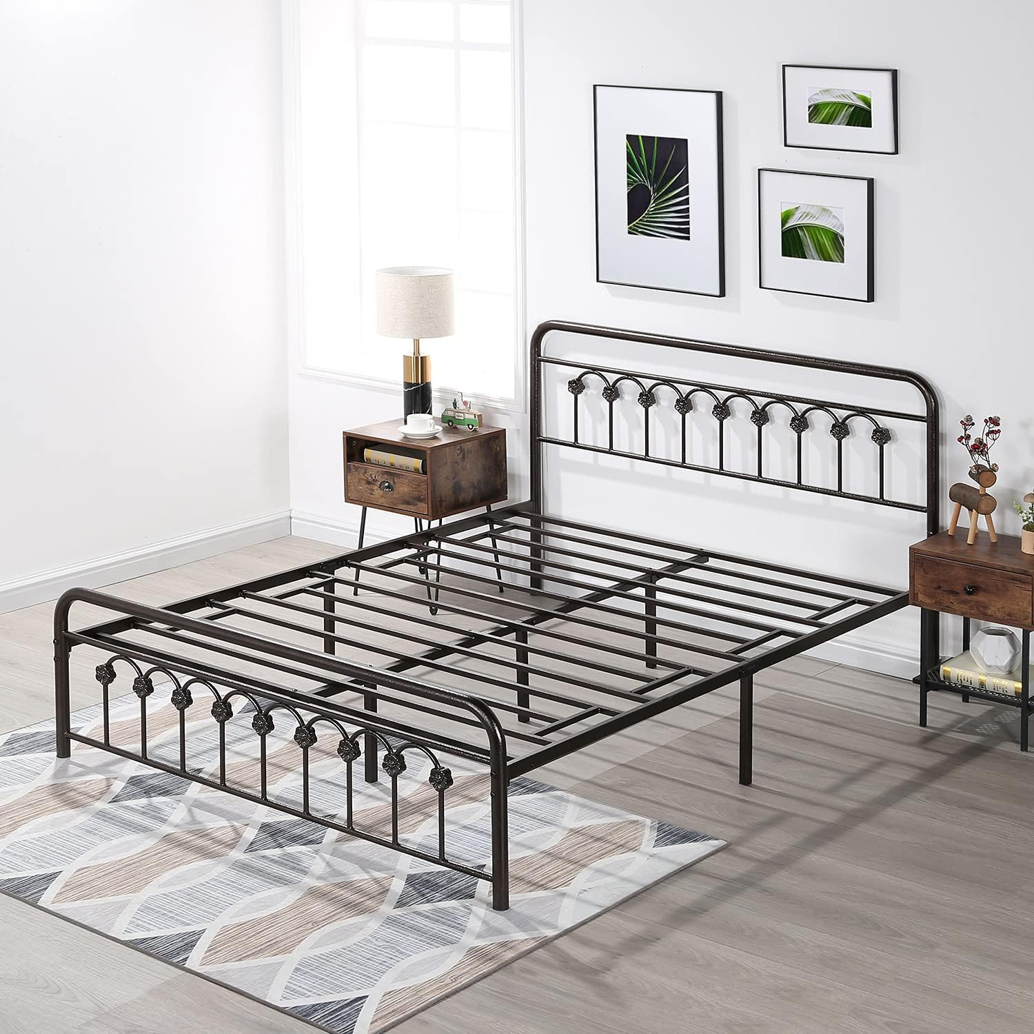 VECELO Full Size Metal Platform Bed Frame with Headboard and Footboard, Mattress Foundation with Steel Slat Support/No Box Spring Needed/Easy Assembly, Dark Copper