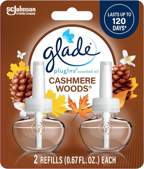 Glade PlugIns Refills Air Freshener - Cashmere Woods Scented Essential Oils | 1.34 Fl Oz, 2 Count