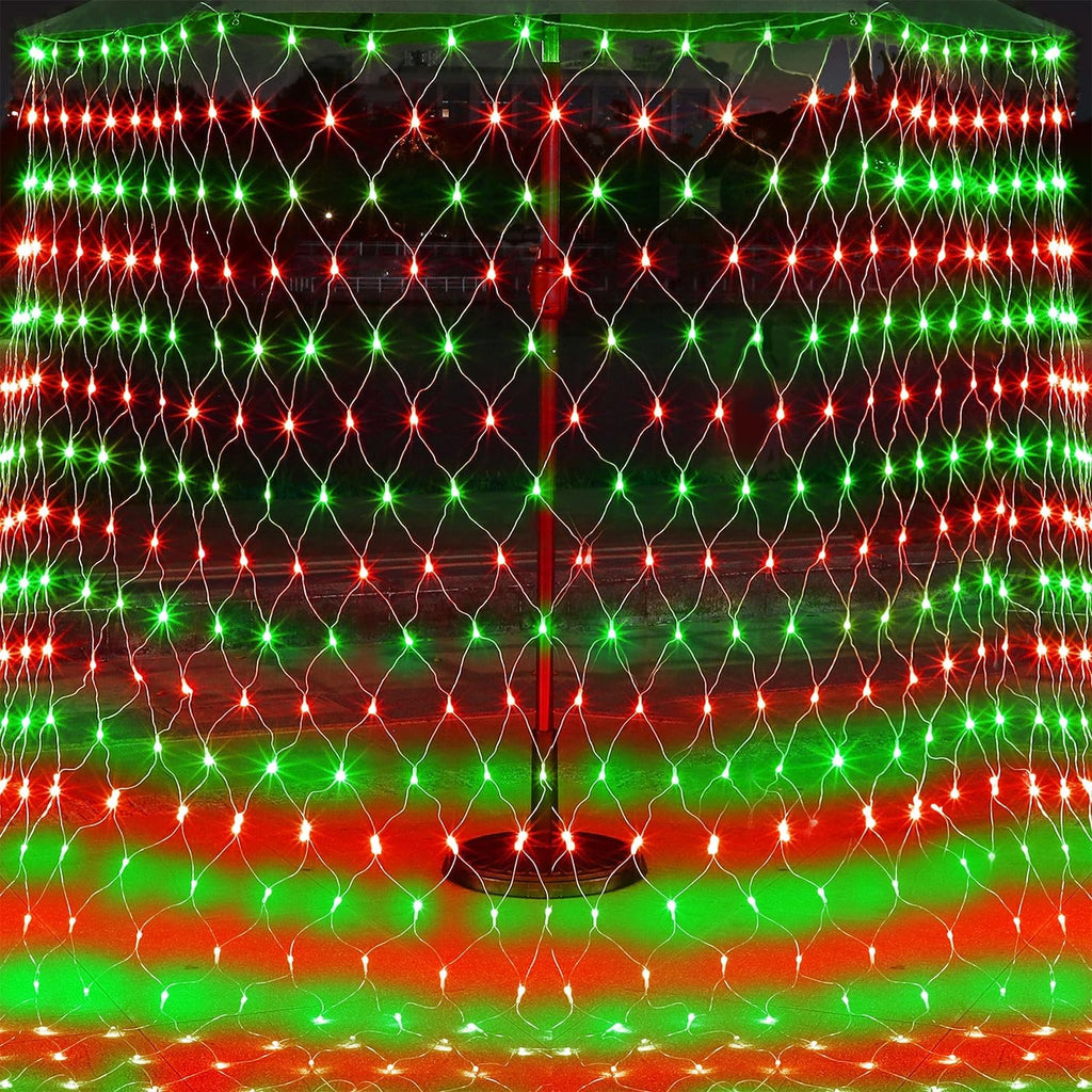 WATERGLIDE 12FT x 5FT Outdoor Christmas Net Lights - 360 LED Waterproof Mesh String Lights | Red & Green