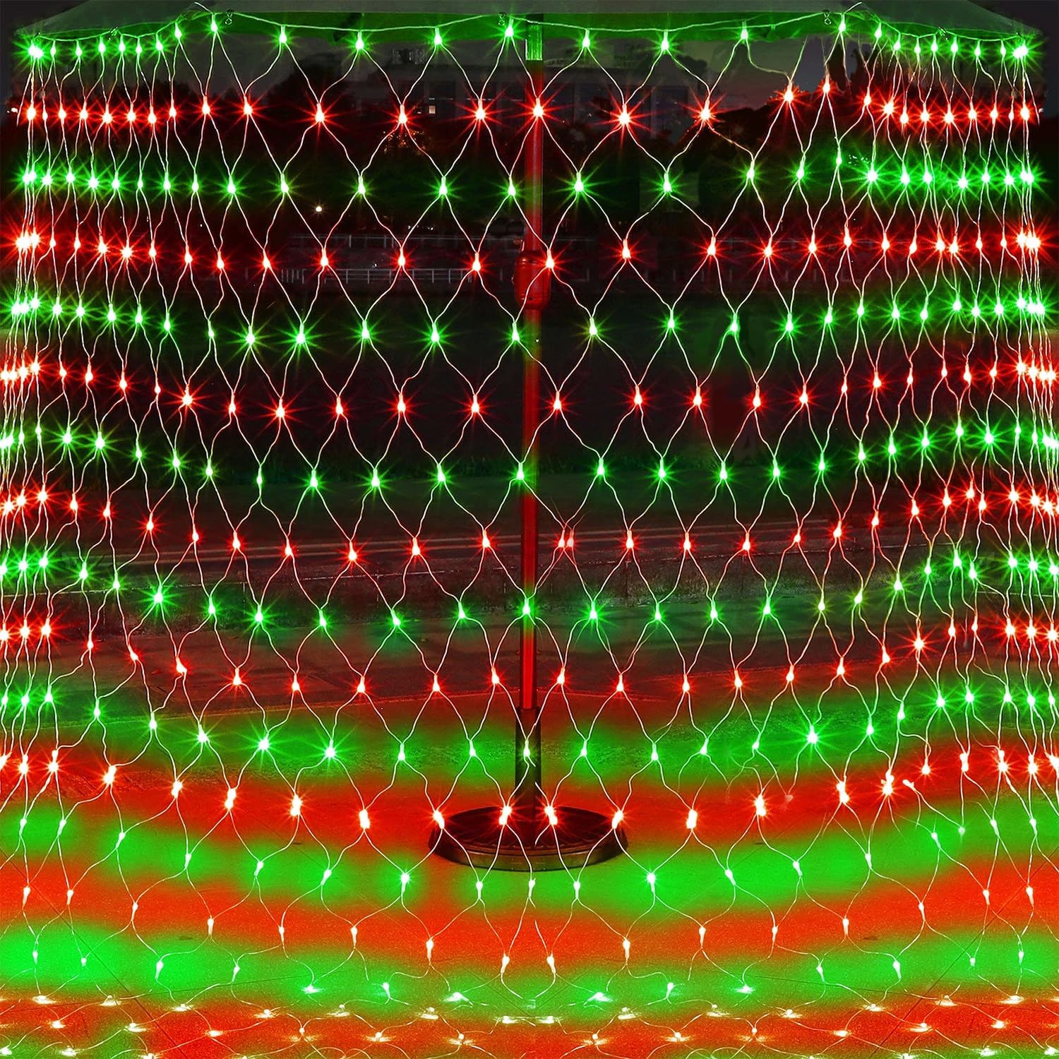 WATERGLIDE 12FT x 5FT Outdoor Christmas Net Lights - 360 LED Waterproof Mesh String Lights | Red & Green