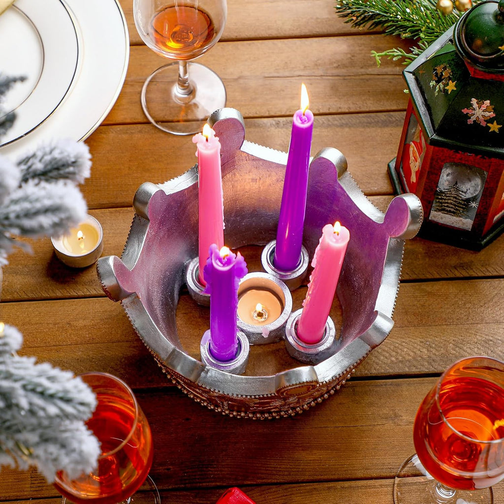 Nativity Advent Candle Holder - 9.4 Inch Resin Christmas Wreath Centerpiece | Holy Family Design