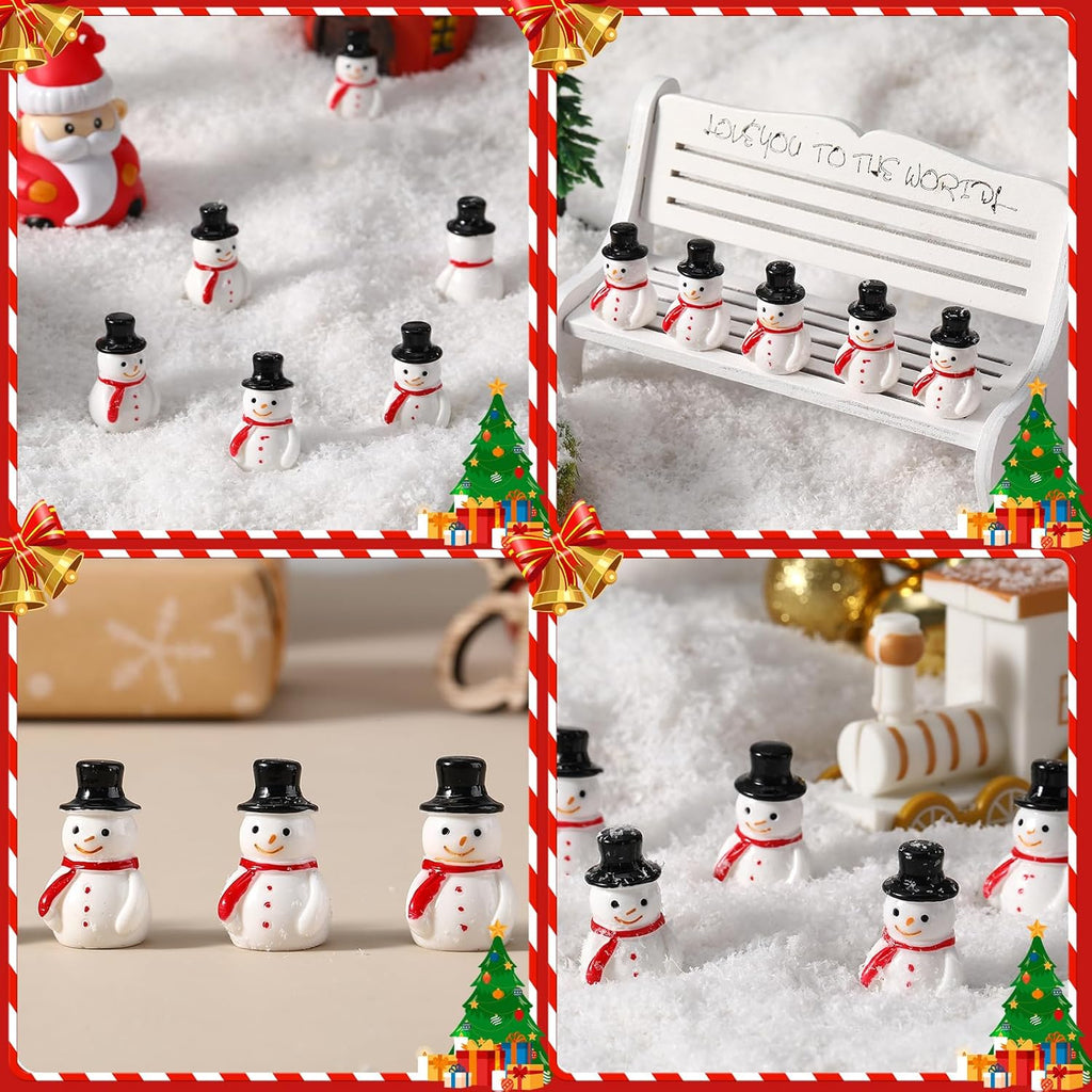 Skiennix Mini Resin Snowman Figurines - 50 Pcs Winter Decor with Black Hats for DIY Crafts & Ornaments