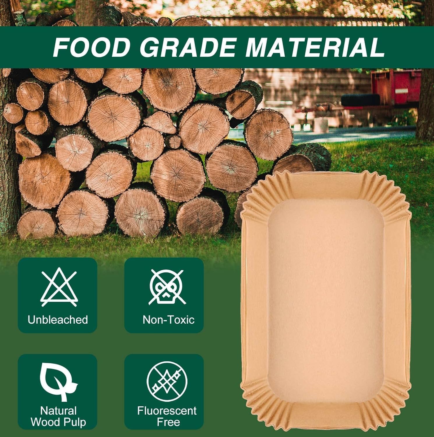 Ninja Air Fryer Disposable Paper Liners - Non-Stick Parchment Baking Sheets | 125PCS, 8.6in x 5.5in