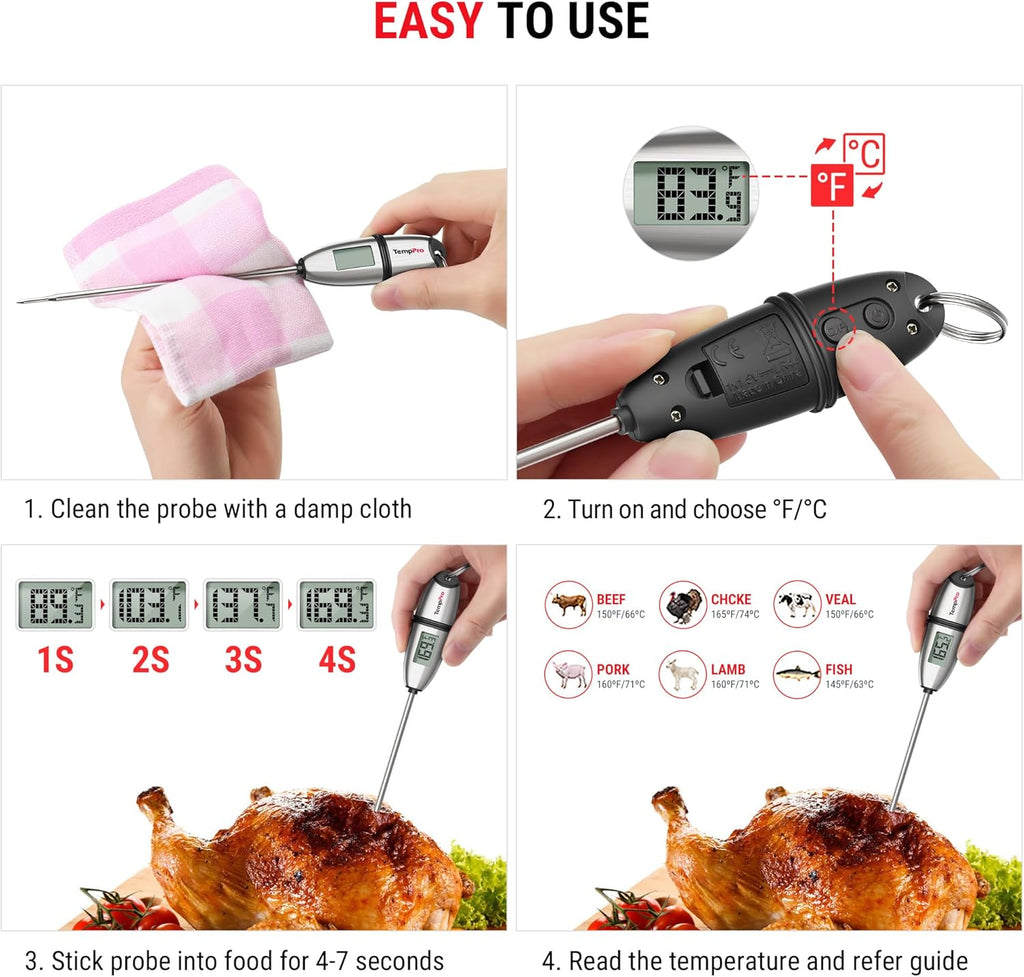 TempPro Digital Food Thermometer - Accurate Cooking & Baking Tool with Long Probe | 2 Pack