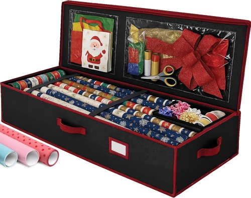 Christmas Wrapping Paper Organizer by [Brand Name] - Storage Bag with Straps & Pockets | Fits Up to 24 Rolls, Black