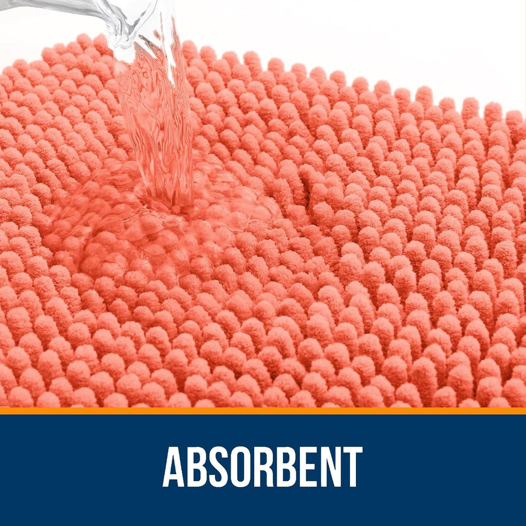 OLANLY Bathroom Rugs - Extra Soft Chenille Bath Mats with Rubber Backing | 30x20 Coral, Quick Dry & Machine Washable