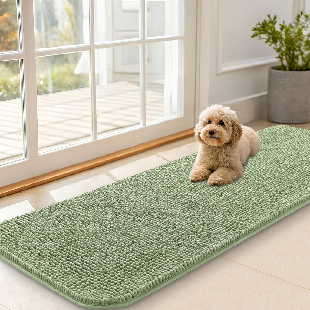 OLANLY Dog Door Mat - Absorbent Non-Slip Chenille for Muddy Paws | 59x20 Sage Green Indoor Entryway Carpet