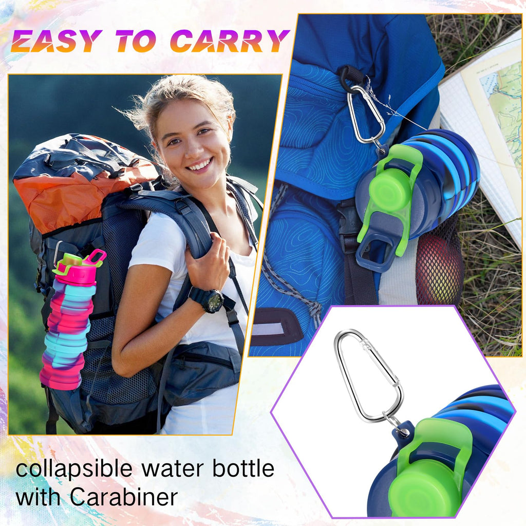Sunnyray Collapsible Water Bottles Bulk Foldable Water Bottles 17oz Silicone Portable Leak Proof Reusable Sports with Clip for Travel Hiking Camping Outdoor(Camouflage,30 Pack)