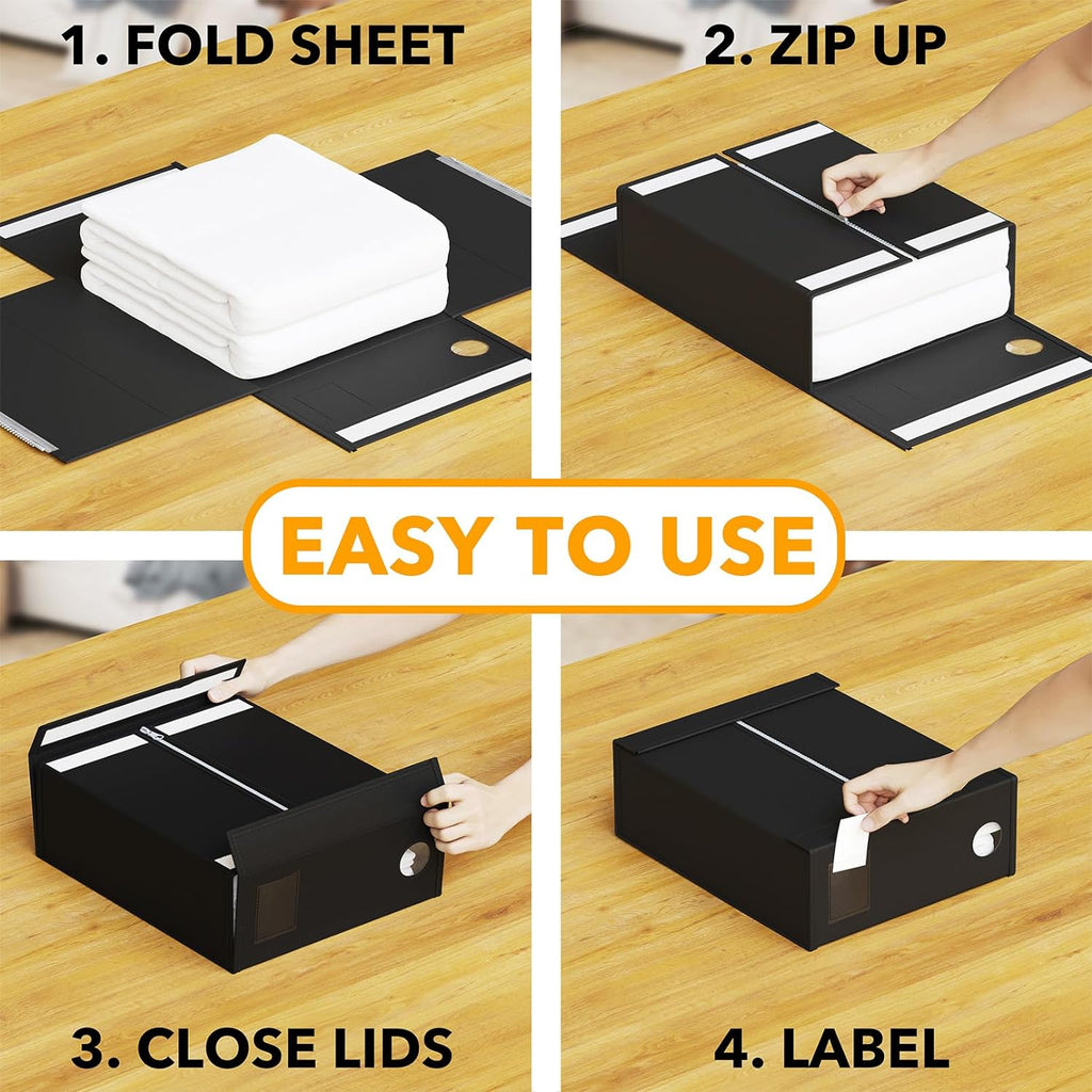 SpaceAid Bed Sheet Organizers - Foldable Linen Closet Storage | XL Black for Queen & King Size Sets
