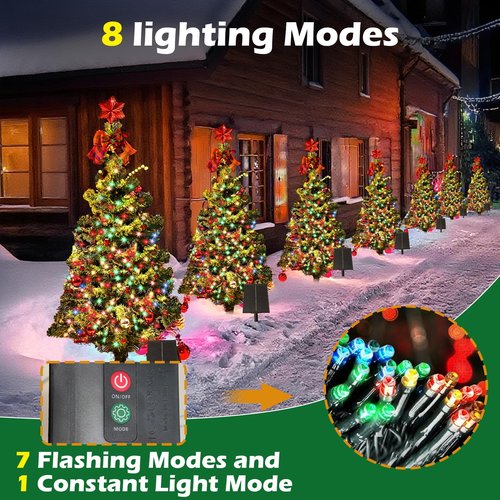 2-Pack 3.2FT Solar Christmas Tree Lights Outdoor Waterproof, 100LED 8 Lighting Modes Xmas Ball & Red Berry Outdoor Christmas Tree, Christmas Decorations Outdoor for Holiday Display Courtyard Decor