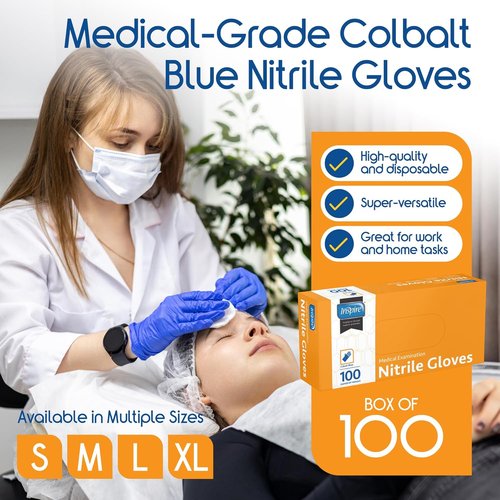 Inspire Cobalt Blue Nitrile Disposable Gloves - 4.5 Mil Safety Medical Exam & Cleaning Gloves