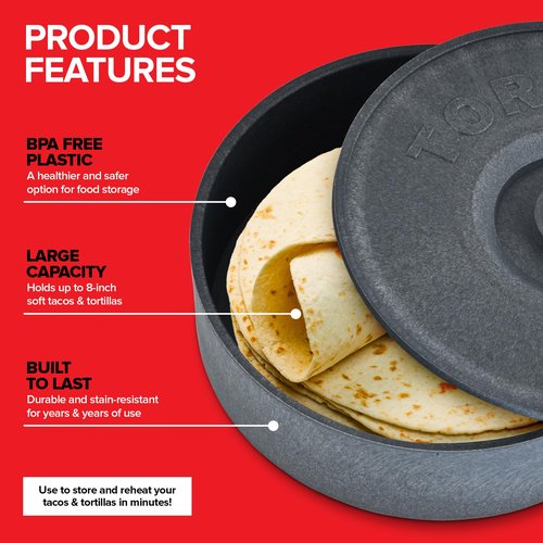 8.5" Large Tortilla Warmer, Dishwasher & Microwave Safe Tortilla Holder with Lid, BPA Free Plastic Tortilla Steamer for Taco Bar, Durable Tortilla Storage Container for Restaurants, Bars, & Parties